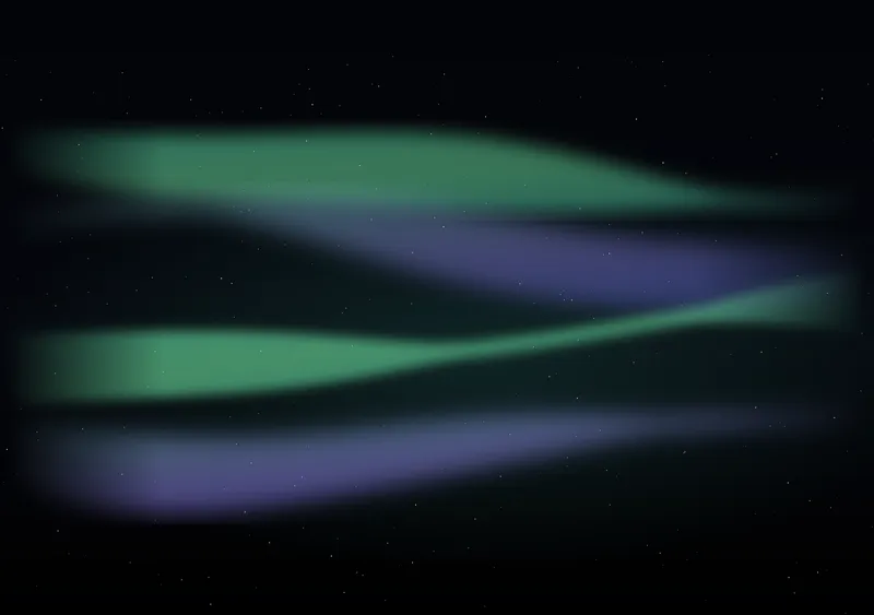 iPhone Duo aurora veil wallpaper for the inner display, green and violet aurora ribbons over a true-black sky, with sparse stars, 2670x1878 px