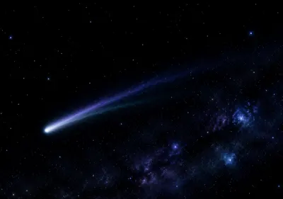 iPhone Duo comet trail wallpaper for the inner display, A single comet trail across a true-black sky, a soft white head, and a faint blue-violet tail. 2670x1878 px