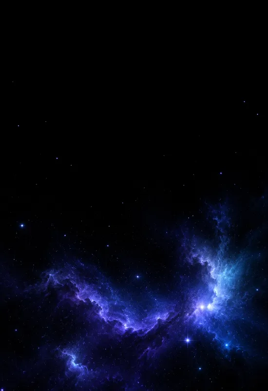iPhone Duo nebula drift wallpaper for the cover screen, A faint blue-violet nebula drifting across a true-black sky, with sparse stars and a low glow. 1398x2034 px